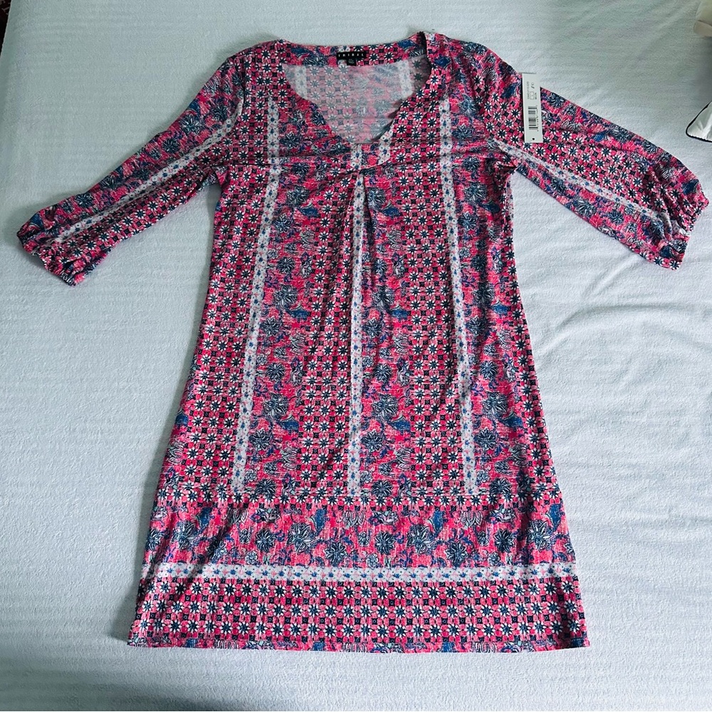Tribal Pink and Blue Graphic 3/4 Sleeve Dress
